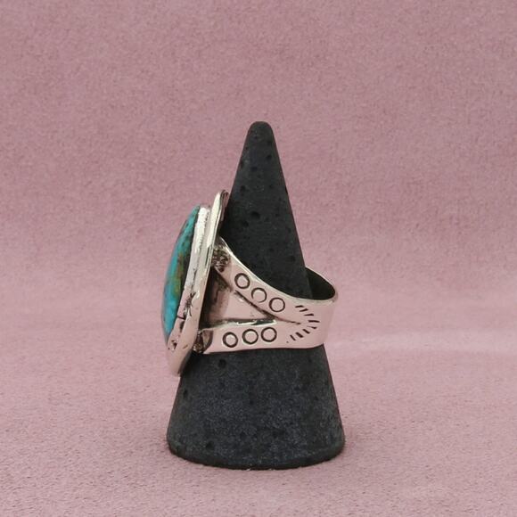 navajo sterling silver vintage bezel-set turquoise wide band ring size 9 - Picture 2 of 3